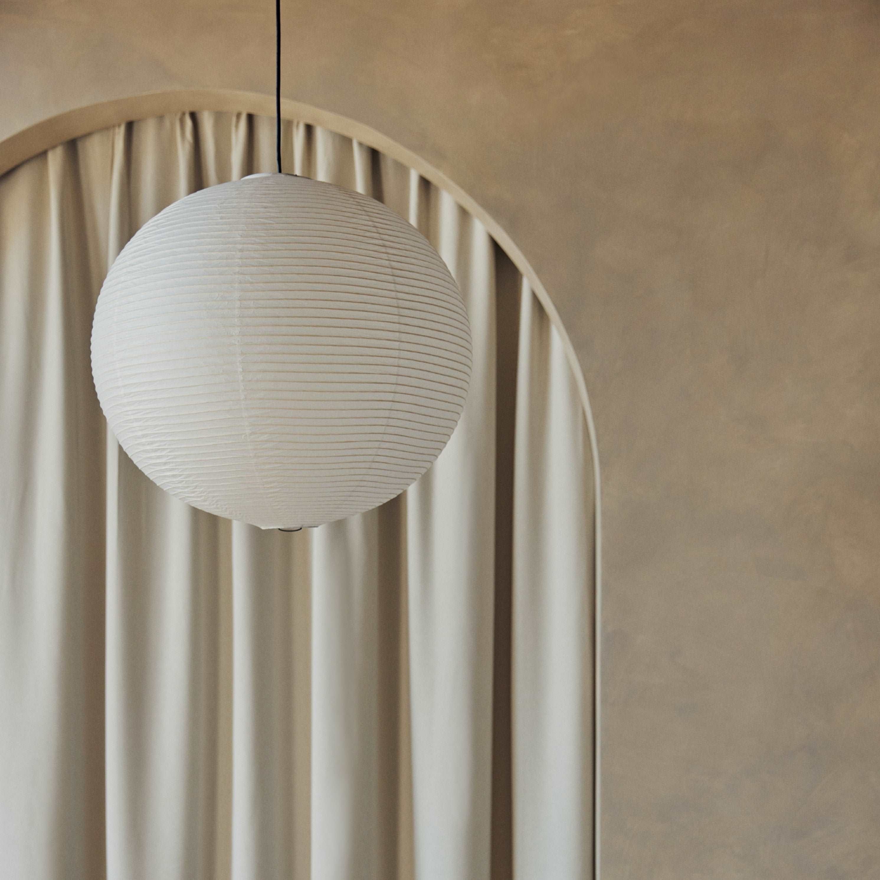 Japanese style paper lamp shade in various sizes made from highest quality cotton rice paper with natural faded color great alternatives for Isamu Noguchi Akari lamps pendant lights versatile fits in any space apartment studio retail commercial house