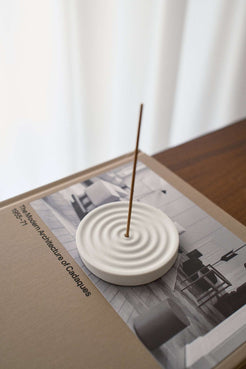 Concrete Incense Holder with Ripple pattern in White minimalist Japanese design Zen garden inspired lightweight small incense burner ash catcher for incense sticks