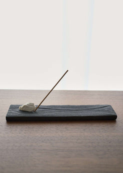 Concrete Incense Holder with Zen Garden pattern in black short plates minimalist Japanese design Zen garden inspired Japandi Wabisabi handcrafted quality made incense burner ash catcher for incense sticks