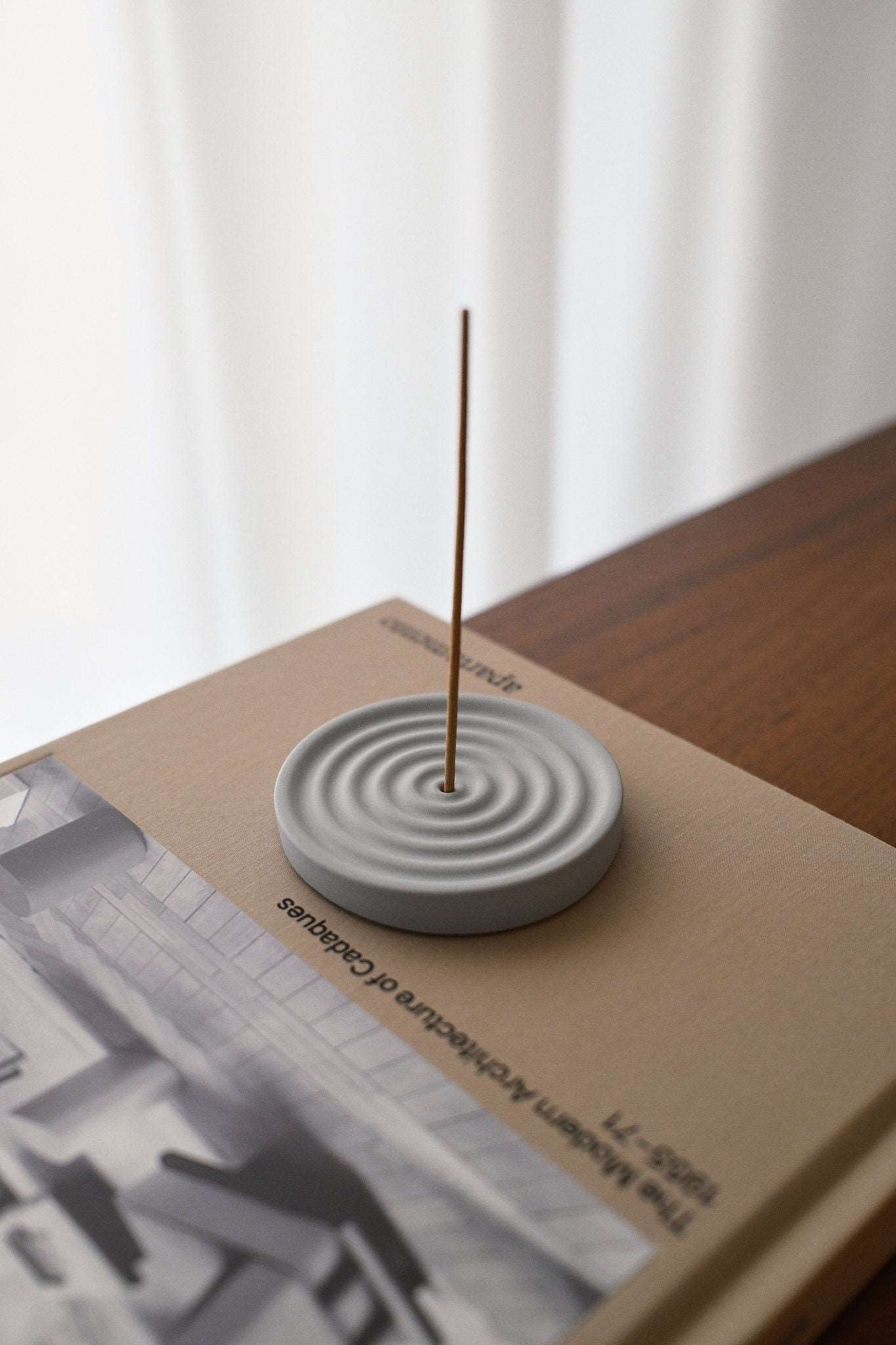 Concrete Incense Holder with Ripple pattern in Grey minimalist Japanese design Zen garden inspired lightweight small incense burner ash catcher for incense sticks