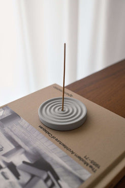 Concrete Incense Holder with Ripple pattern in Grey minimalist Japanese design Zen garden inspired lightweight small incense burner ash catcher for incense sticks