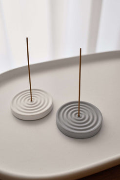 Concrete Incense Holder with Ripple pattern in Grey and White minimalist Japanese design Zen garden inspired lightweight small incense burner ash catcher for incense sticks